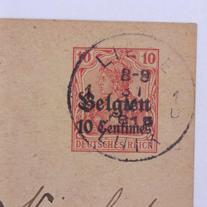 1915 WW1 period postcard Belgium to Holland with pre printed German stamp overprinted Belgium