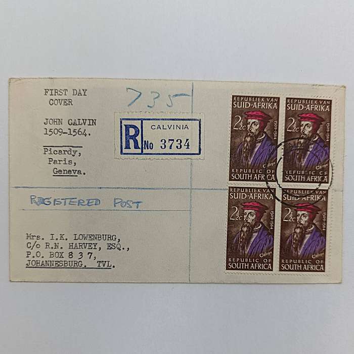 Interesting John Calvin cover posted from Calvinia registered to Johannesburg - First day useage