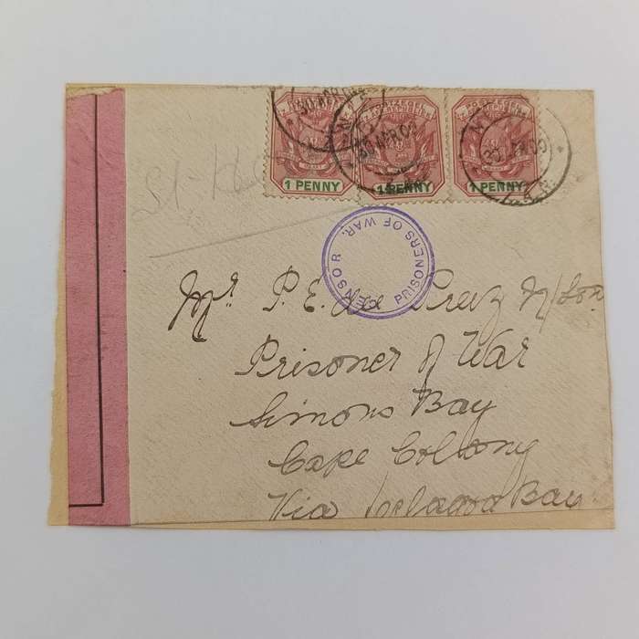 Pair of Boer War P.O.W. fronts stuck back to back - one side to Mr JD Woest Sen Deadwood Camp