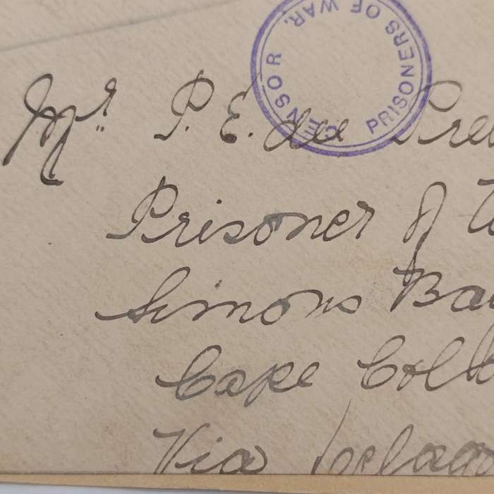 Pair of Boer War P.O.W. fronts stuck back to back - one side to Mr JD Woest Sen Deadwood Camp
