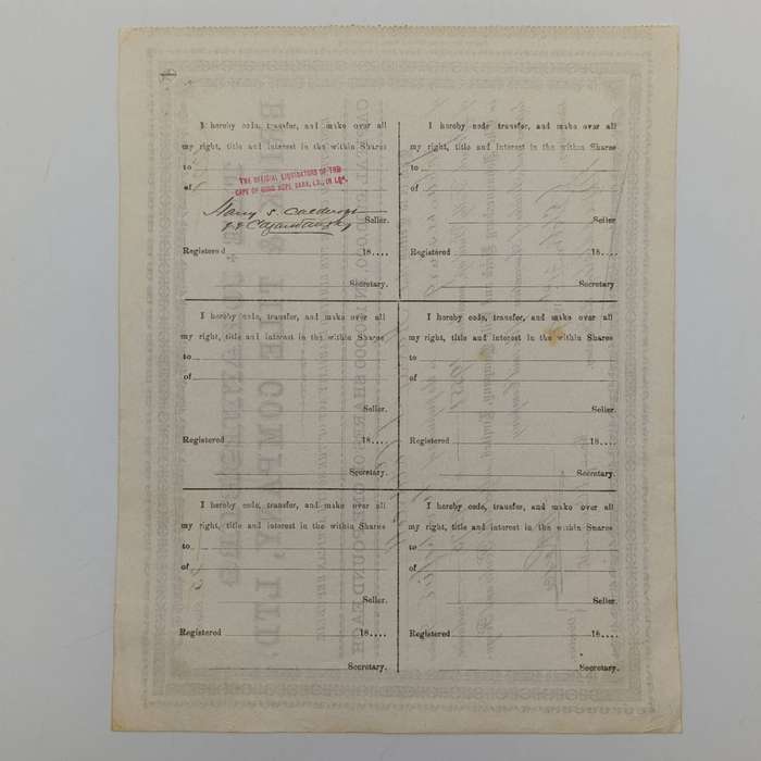 Share certificate dated 31st October 1889 for the Johannesburg Brick and Tile Company for 25 shares