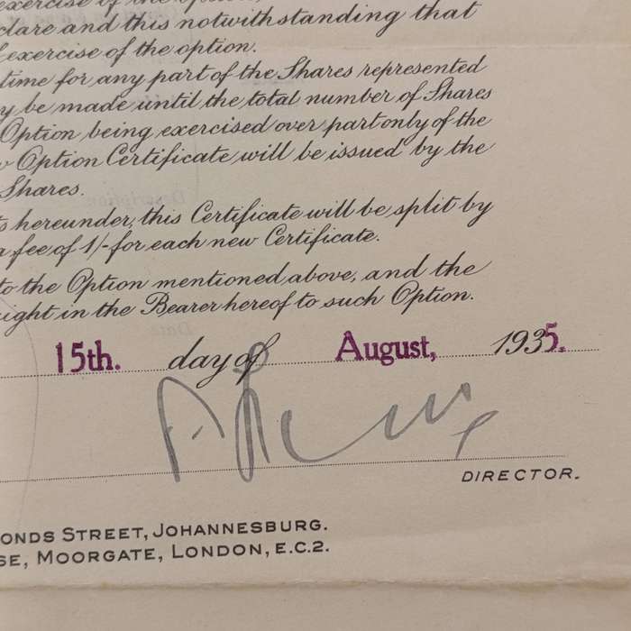 Share certificate for West Spaarwater Ltd as well as Allotment certificate August 1935