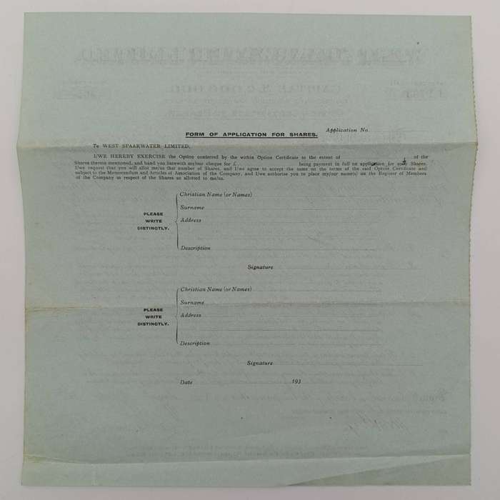 Share certificate for West Spaarwater Ltd as well as Allotment certificate August 1935