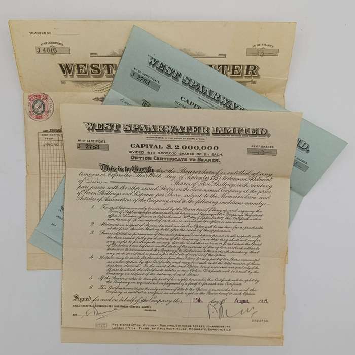 Share certificate for West Spaarwater Ltd as well as Allotment certificate August 1935