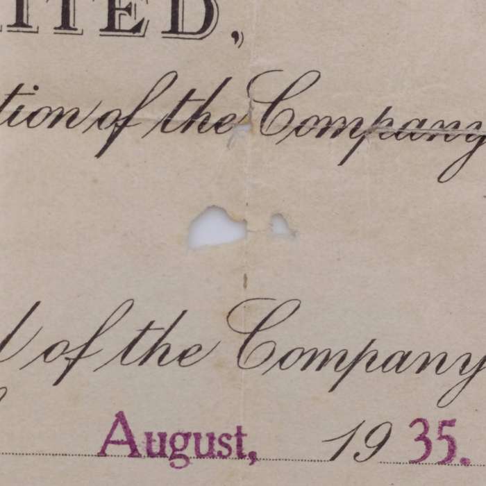 Share certificate for West Spaarwater Ltd as well as Allotment certificate August 1935