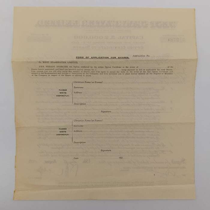 Share certificate for West Spaarwater Ltd as well as Allotment certificate August 1935