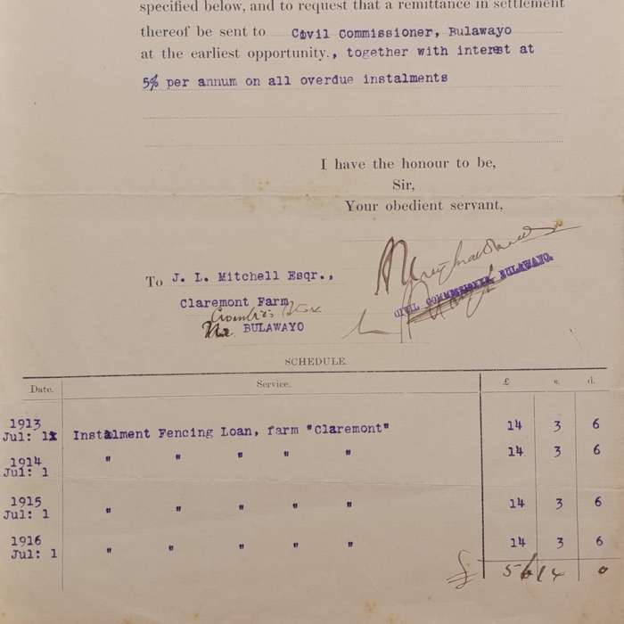 1917 BSA Company civil commissioner payment reminder signed by A.V. MacDonald
