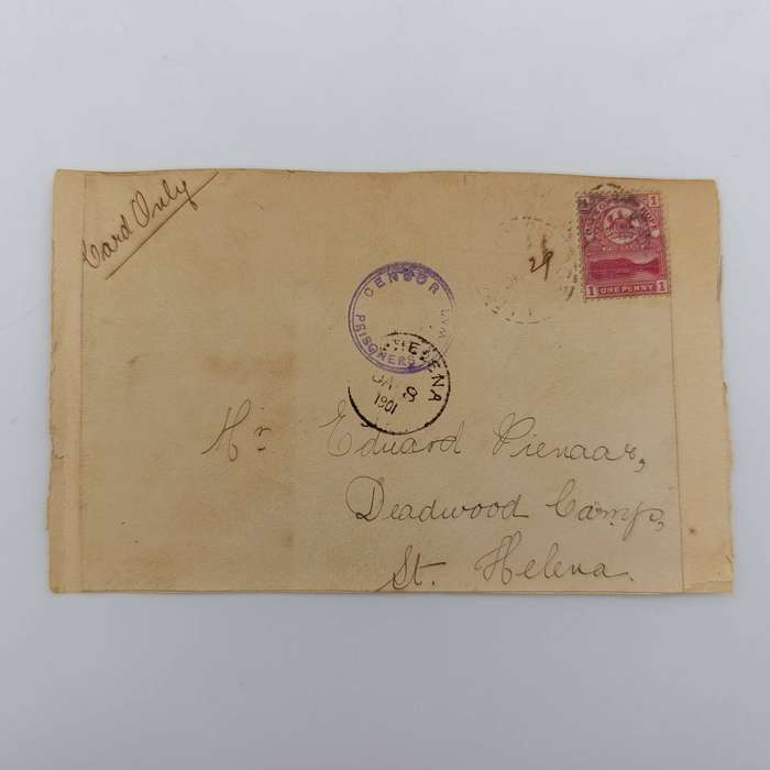 Pair of Boer War POW fronts stuck back to back - one side to Rev. AF Louw, Broadbottom Camp