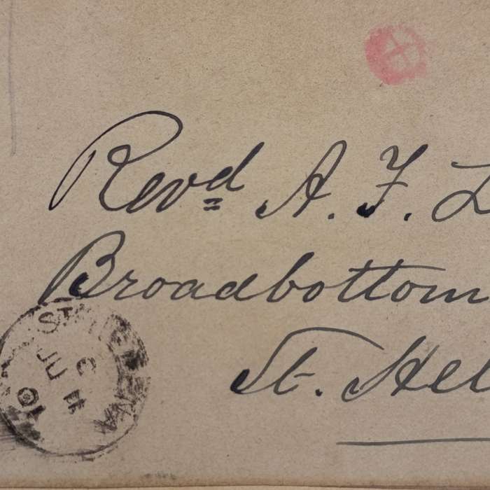 Pair of Boer War POW fronts stuck back to back - one side to Rev. AF Louw, Broadbottom Camp