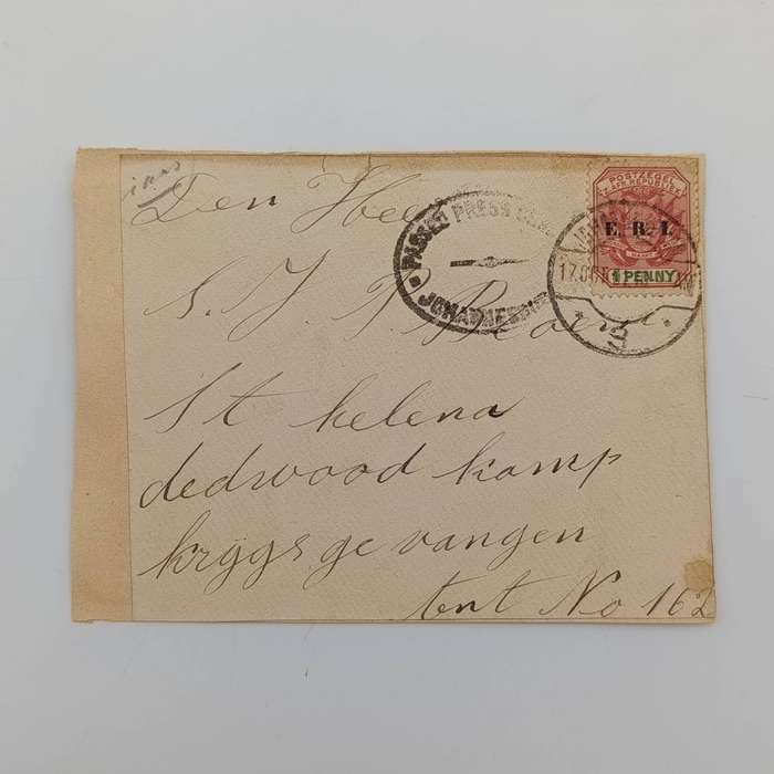 Pair of War P.O.W fronts stuck back to back one side from Vereeniging, ZAR 24 Oct 1900 to MP