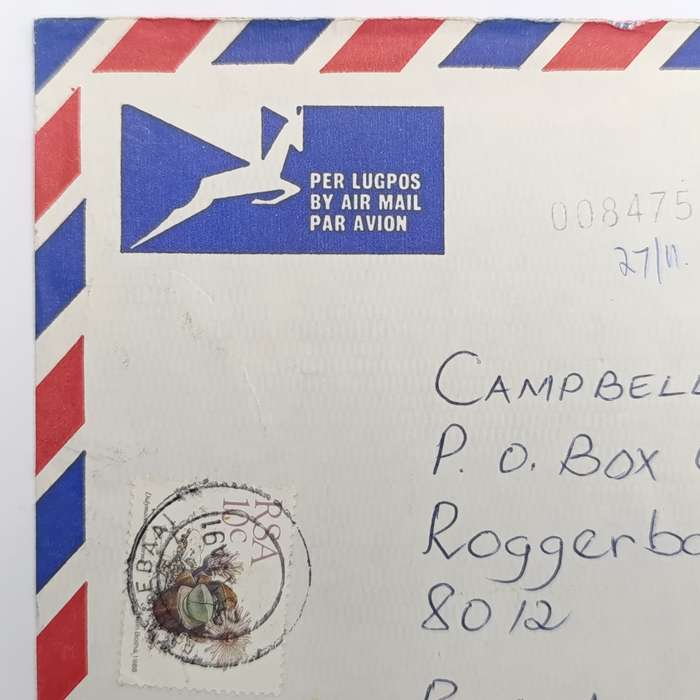 Postal History Namibia 15 November 1991 numbered Airmail cover ARANOS Namibia to Roggebaai