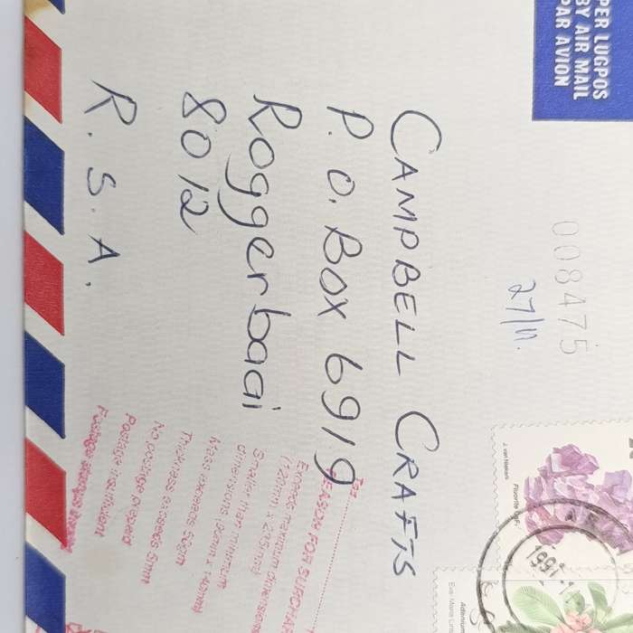 Postal History Namibia 15 November 1991 numbered Airmail cover ARANOS Namibia to Roggebaai