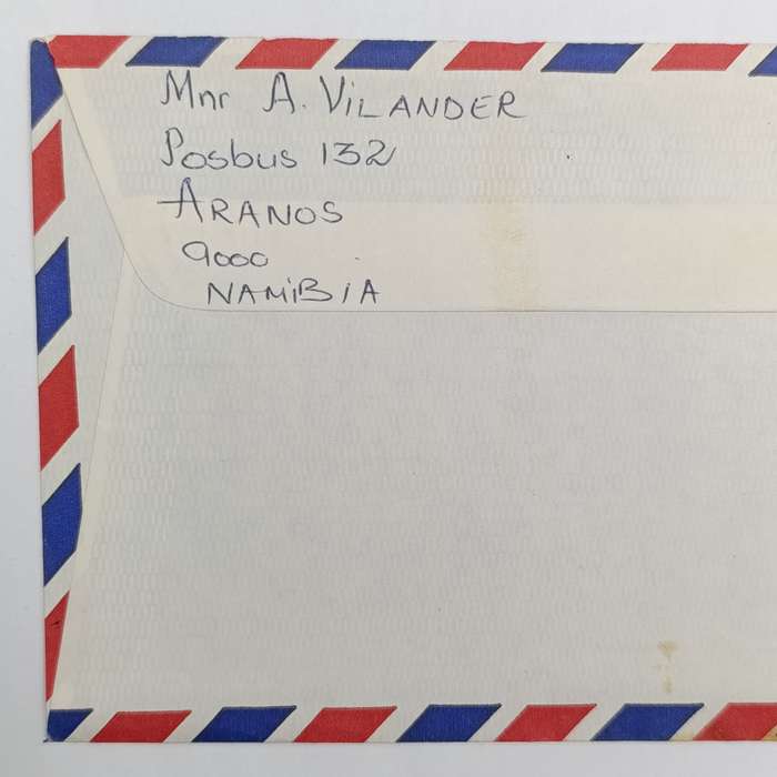 Postal History Namibia 15 November 1991 numbered Airmail cover ARANOS Namibia to Roggebaai