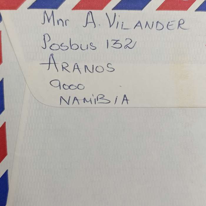 Postal History Namibia 15 November 1991 numbered Airmail cover ARANOS Namibia to Roggebaai