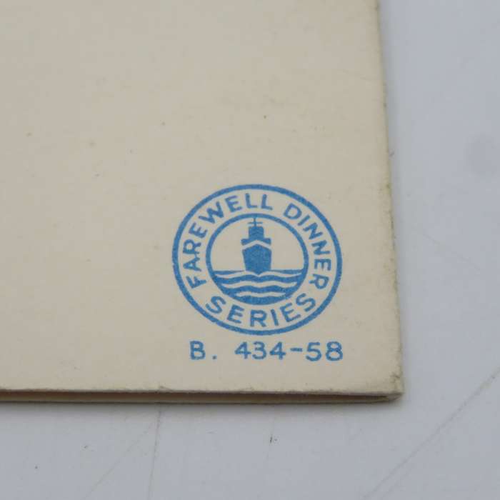 Union-Castle RMMV Athlone Castle Farewell dinner menu Wednesday 6 September 1961