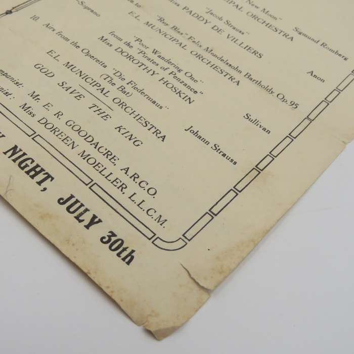 1933 Program for Concert by Franz Moeller & the East London Municipal Orchestra