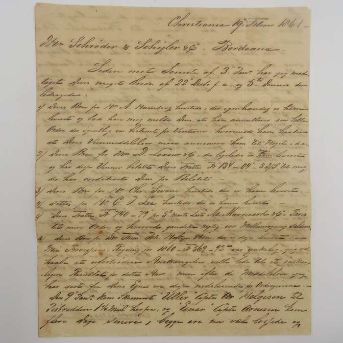 1861 Early letter from Christiania (Norway) to Bordeaux forwarded through Hamburg