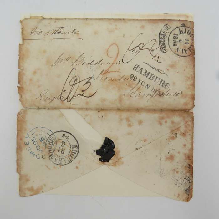 1855 Cover from Copenhagen to Hampshire forwarded through the Danish Post Office in Hamburg