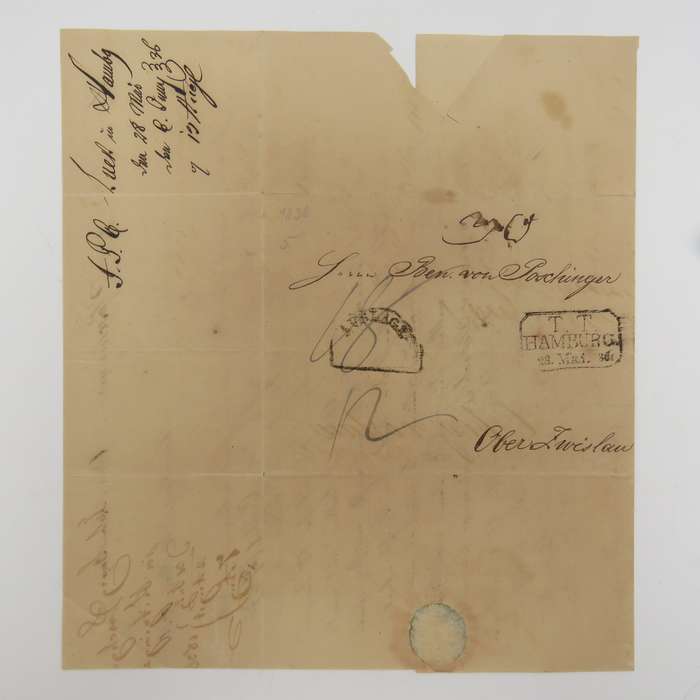 1836 Letter from Hamburg to Ober Zwislaw forwarded through the Thurn & Taxi's Postal Administration