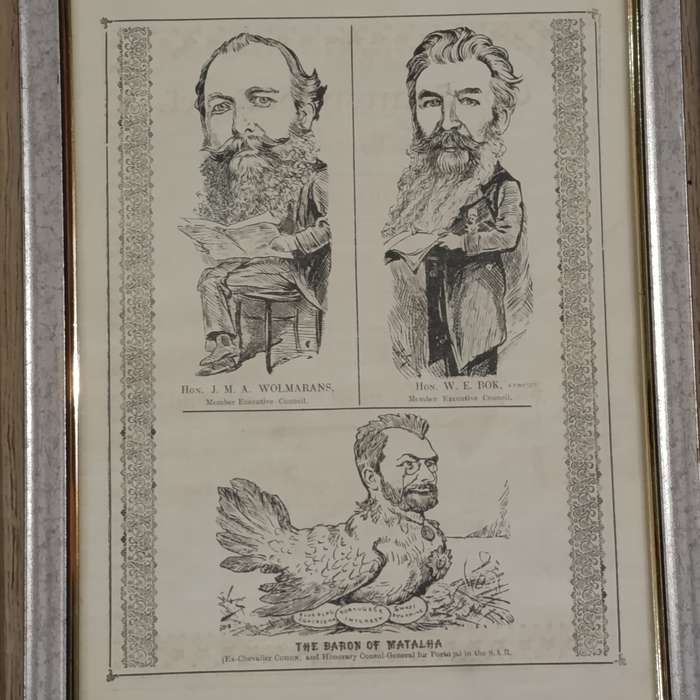 Lot of 7 framed 1891 ZAR character sketches