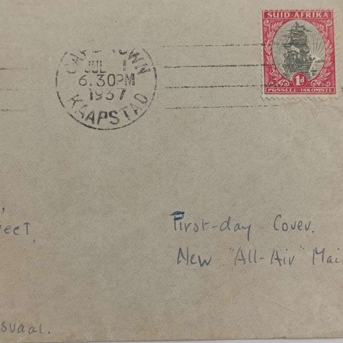 Air Mail cover from Cape Town to Pretoria 1 July 1937 - All-Air-Mail - with SACC 56 and Cape Town