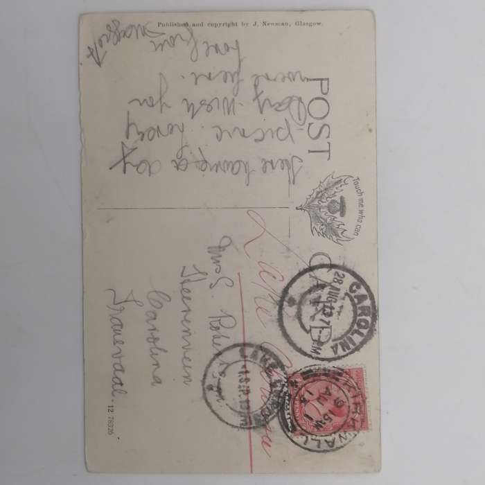 Post card sent from Lake Chrissie, South Africa to Carolina, Transvaal with British One Penny Stamp
