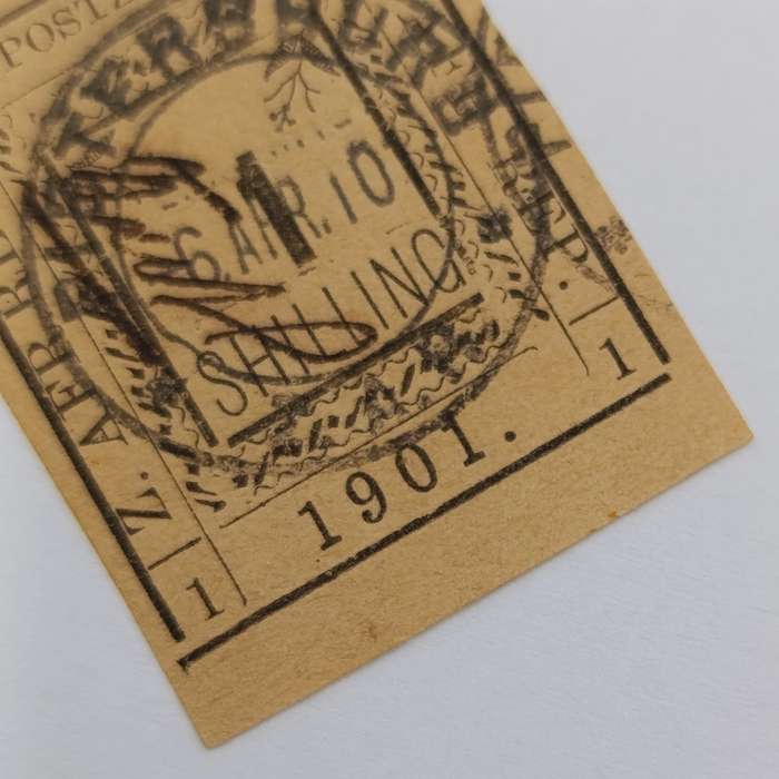 1901 ZAR Pietersburg type 3 imperforated 1 Shilling used stamp - used at Pietersburg 6 April 1901