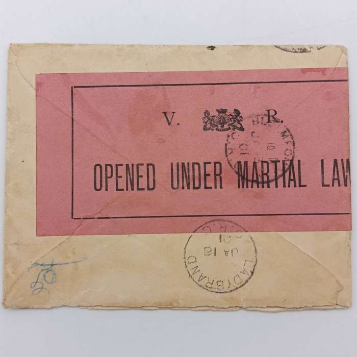 Boer War  Censored letter Ceylon to Ladybrand, ORC South Africa sent by POW JJ Bosman to Maggie de V