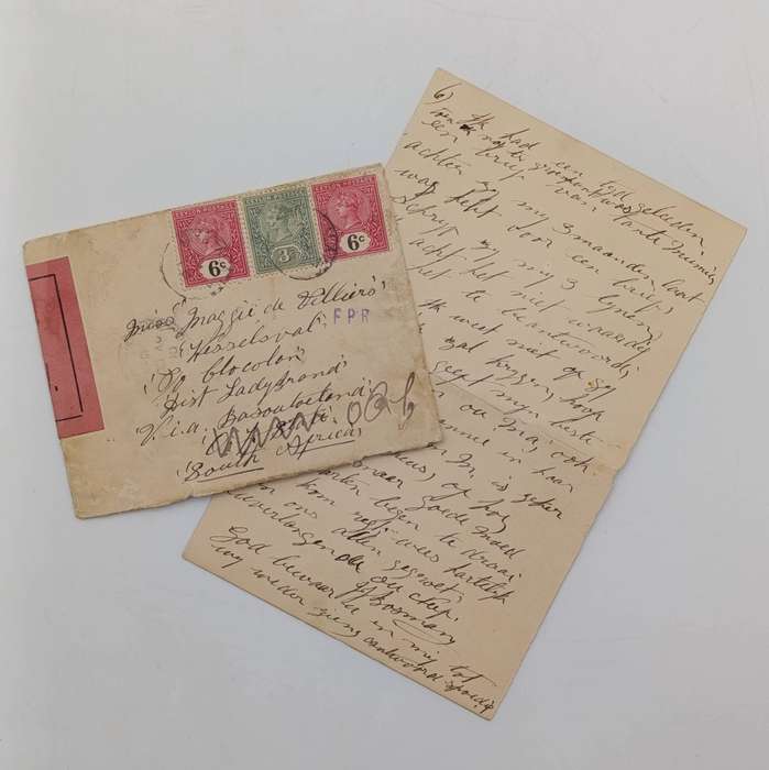 Boer War  Censored letter Ceylon to Ladybrand, ORC South Africa sent by POW JJ Bosman to Maggie de V
