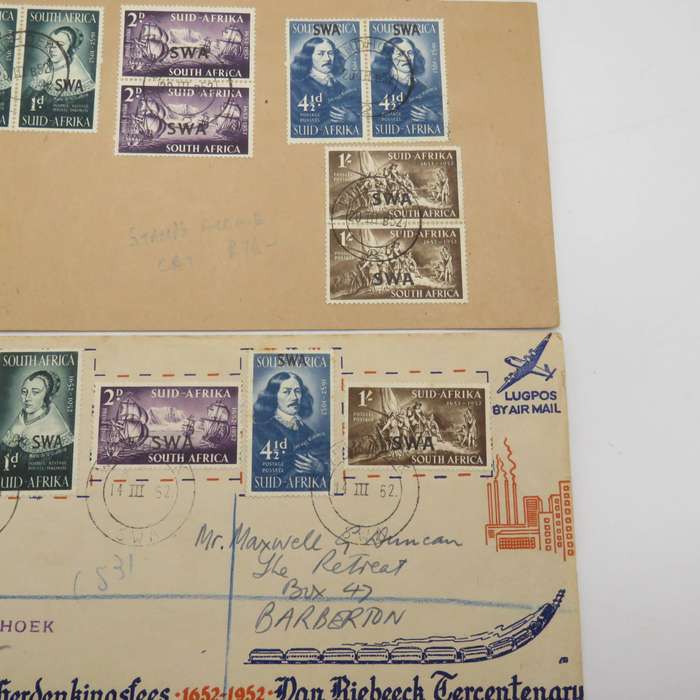 Lot of 4 different 1952 van Riebeeck Festival First Day Covers for SWA