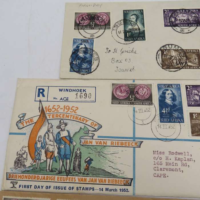 Lot of 4 different 1952 van Riebeeck Festival First Day Covers for SWA