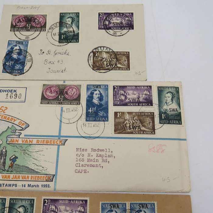 Lot of 4 different 1952 van Riebeeck Festival First Day Covers for SWA