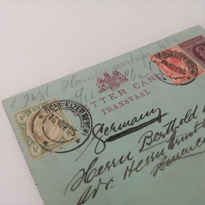 Letter card from Schweizen Reneke (Transvaal) to Hamburg Germany 16 Nov 1905 with 1d Transvaal stamp