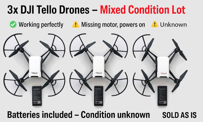 3x DJI Tello Drones  Mixed Condition Lot (1 working 100%)