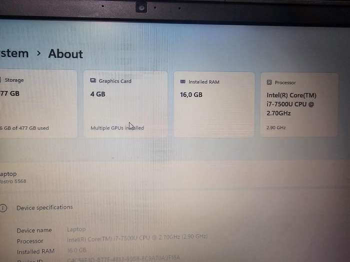Dell Vostro 5568  i7 7th Gen  16GB RAM  512GB SSD  NVIDIA 4GB