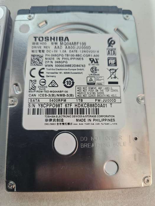 1TB Toshiba Laptop Hard Drive  Fully Tested & Formatted