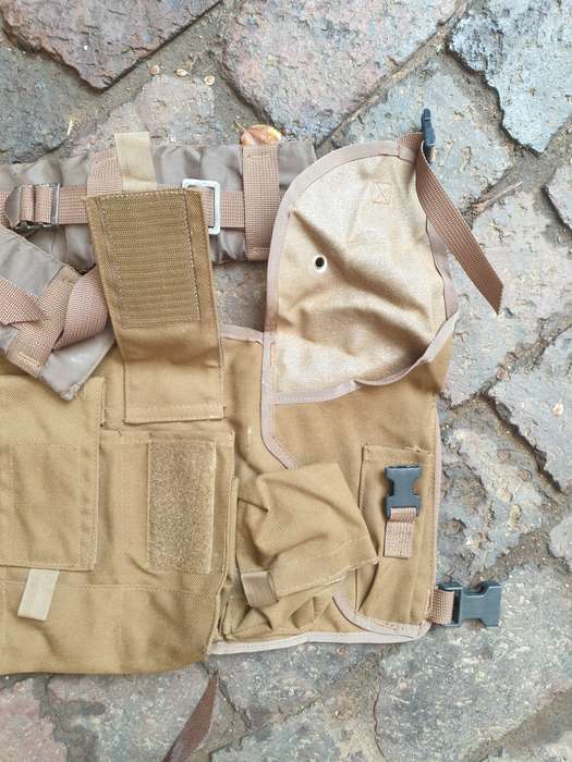 original SADF era Para Bn issue nutria (textcraft version) Bateleur 90 chest webbing with sidearm