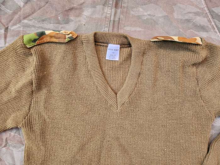original SAP issue wool jersey - modified with added AUSCAM "jelly-bean" camo patches replacing the