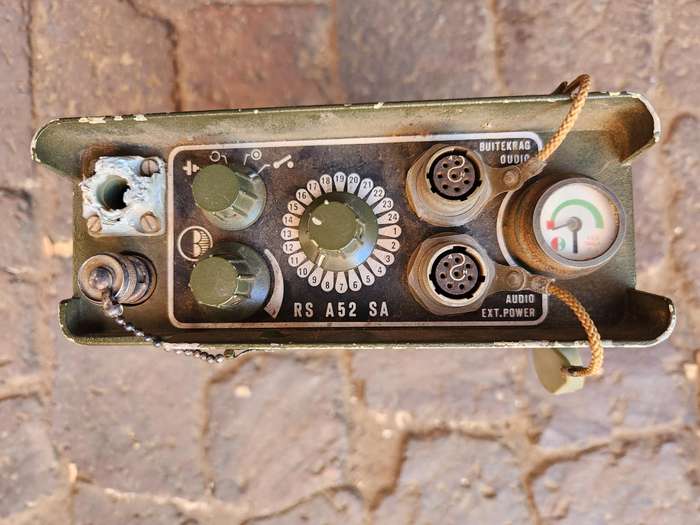 original early pre SWA/Angola bushwar era SADF used (now obsolete) A-52 VHF radio with batt box