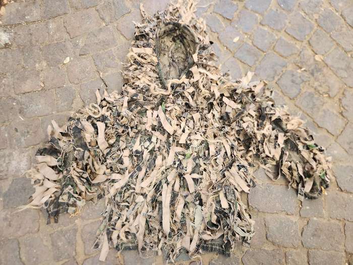 good used condition quality (COS) medium size sniper ghillie top custom garnish added with mesh base