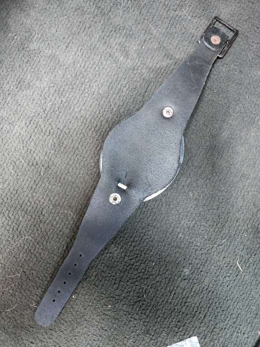 100% original 80s era type pvt purchase black watch cover leather strap & plastic watch dome (cover)