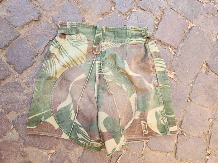 100% original cut-down "short-shorts" Rhodesian style camo pair of custom shorts waist size 32 inch