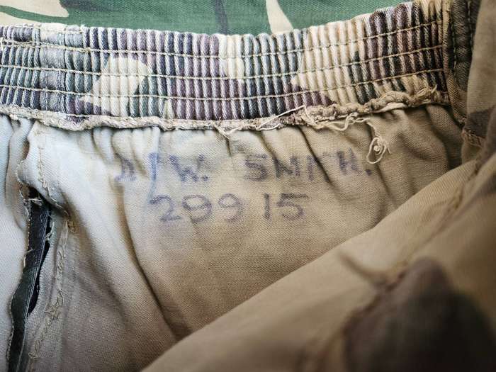 pair scarce 100% original Rhodesian bushwar era private purchase cotton camo "bush" shorts with elas