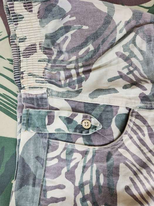 pair scarce 100% original Rhodesian bushwar era private purchase cotton camo "bush" shorts with elas