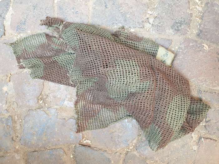 original Portuguese camo sweat-rag scarf Rhodesian bushwar used (added name-tape) in good clean used