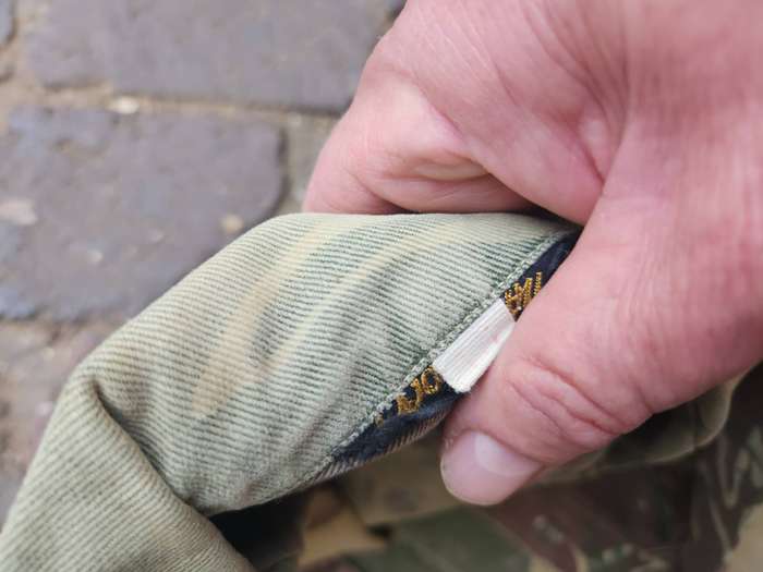 original named/ used Rhodesian Army bushwar era l/sleeve denim cloth camo shirt - ranks and ARMY tab