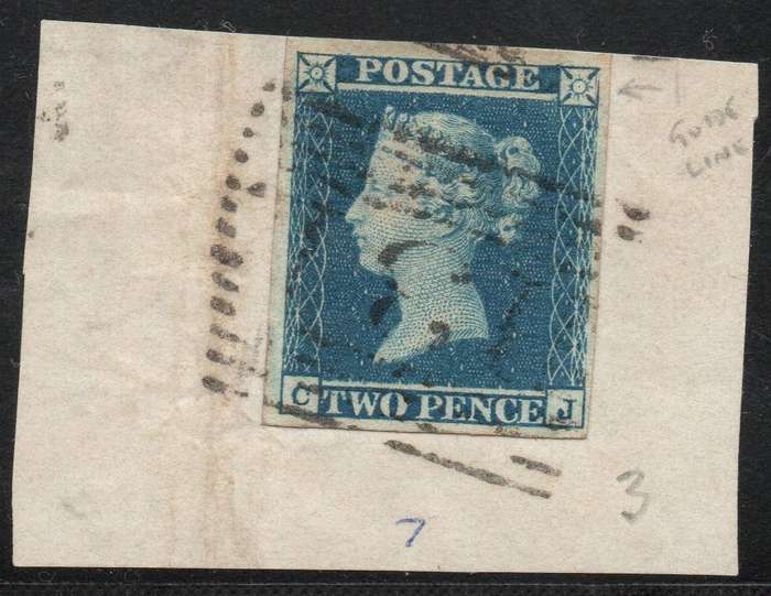 GREAT BRITAIN 1841 SG14 2d BLUE - IMPERF( WHITE LINES ADDED) WM W2 - VFU ON PIECE - CV £90+(2017)