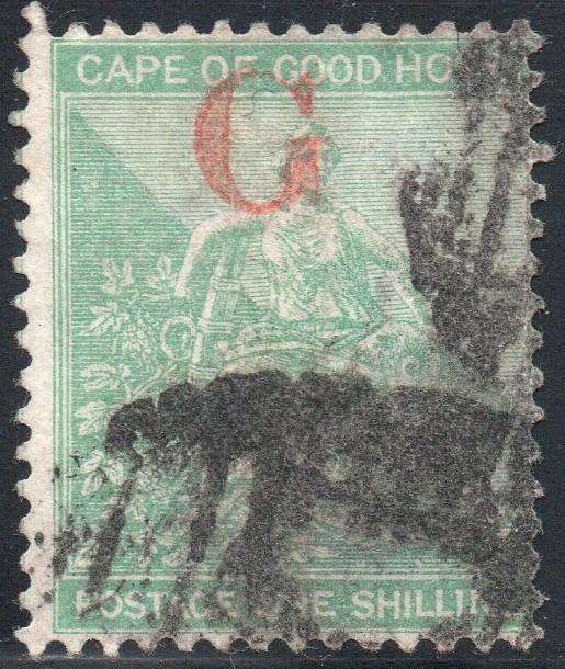 GRIQUALAND WEST 1st PRINTING 1877-8 SACC9c 1/- GREEN, O/P TYPE 3 - VFU