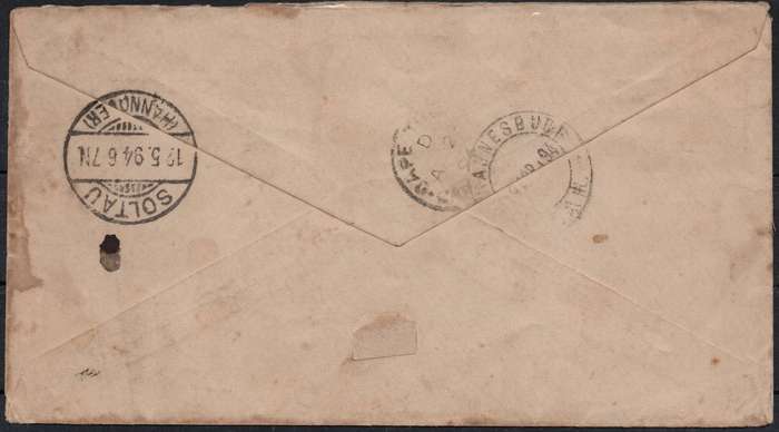 TRANSVAAL (ZAR) SEPTEMBER 1894 COVER PIET RETIEF TO HANNOVER, GERMANY TIED WITH 2d PAIR-SEE SCANS