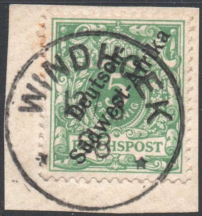 GERMAN SWA 1897 SACC2 5Pfg BRIGHT GREEN - VFU ON PIECE - CV R100